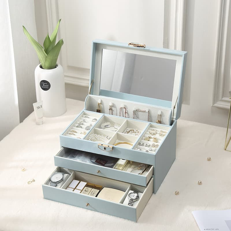 Large Jewellery Box With Lock Decor 3 Drawers