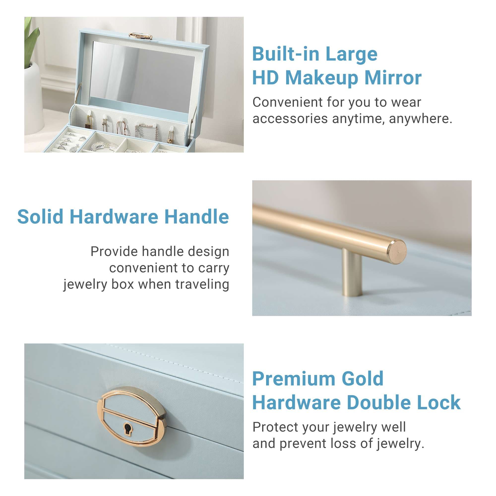 Large Jewellery Box With Lock Decor 3 Drawers