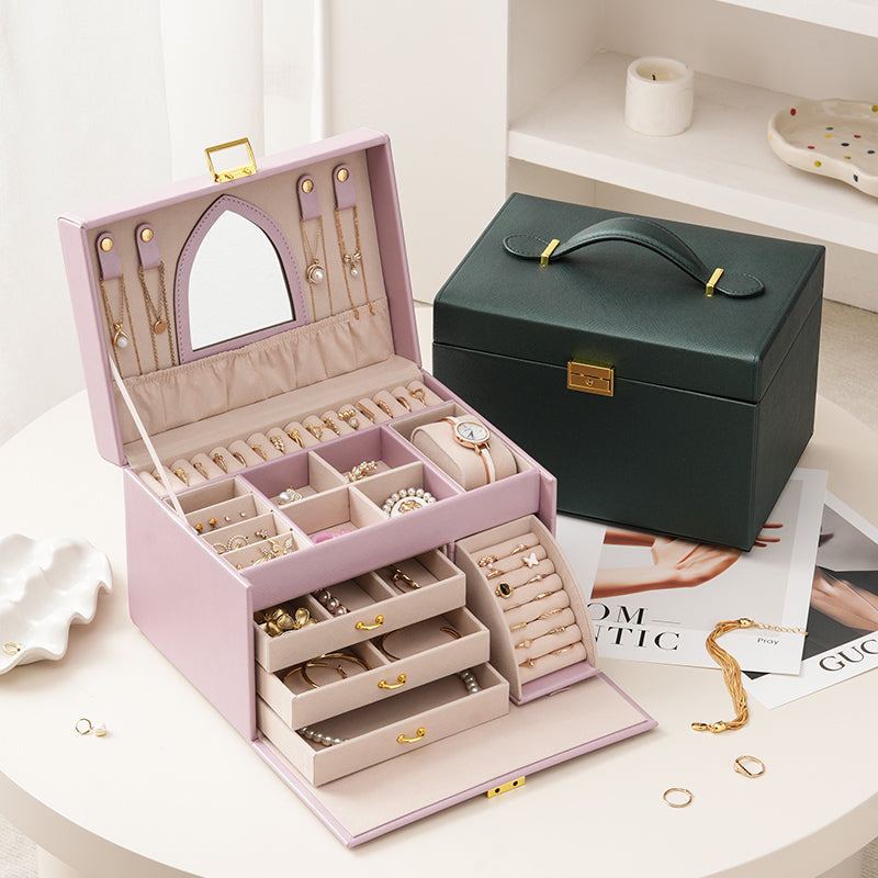 Four Layer Jewelry Storage Box with Mirror