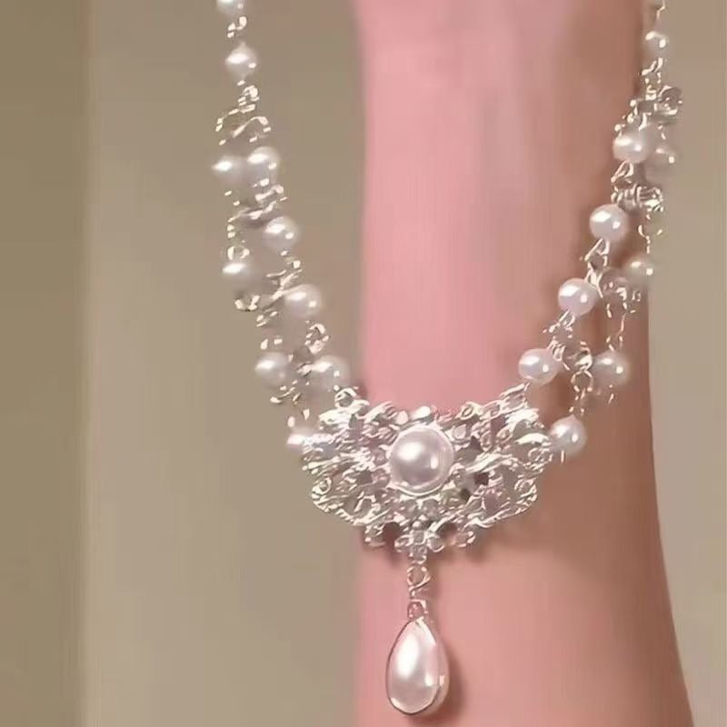 Zirconia pearl necklace Double-layered pearl collarbone chain