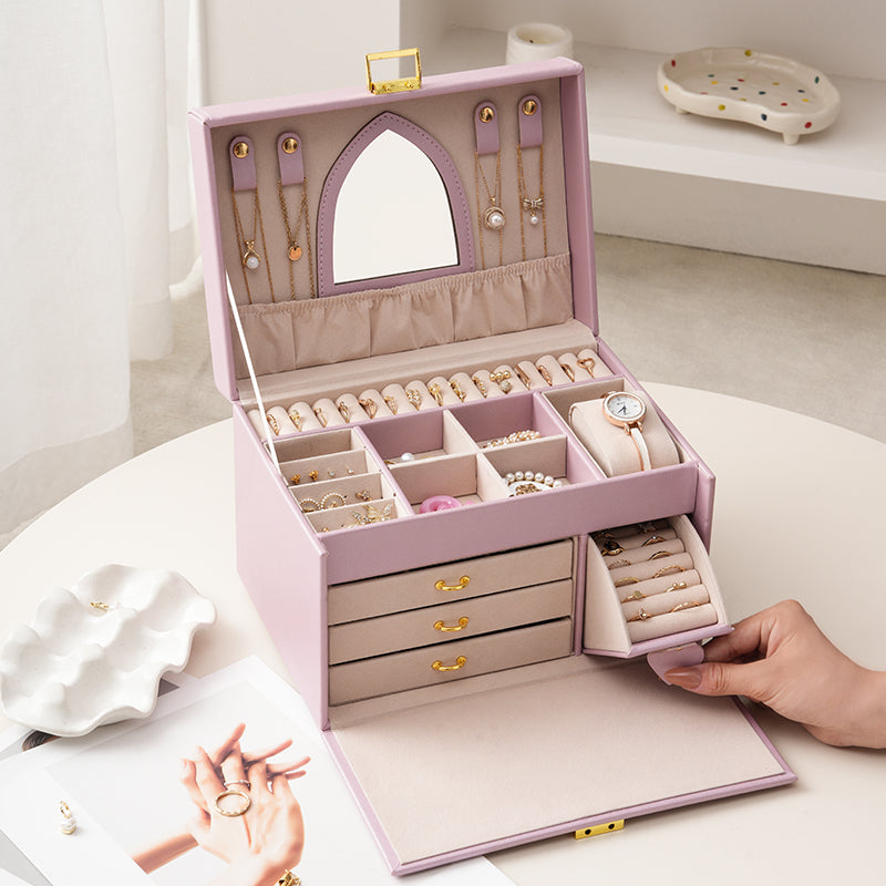 Four Layer Jewelry Storage Box with Mirror