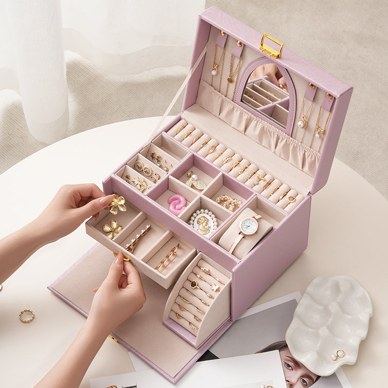 Four Layer Jewelry Storage Box with Mirror