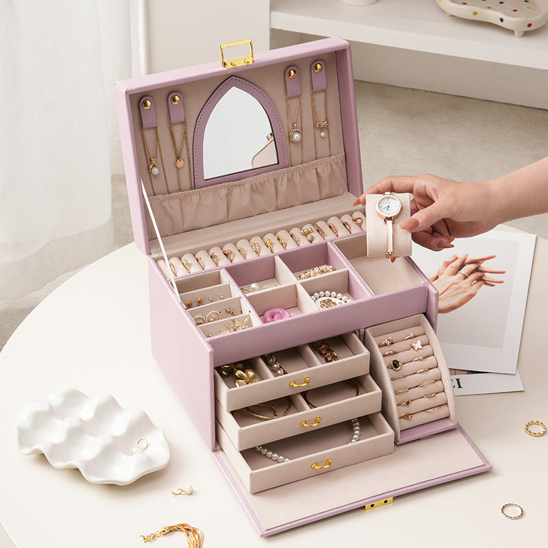 Four Layer Jewelry Storage Box with Mirror