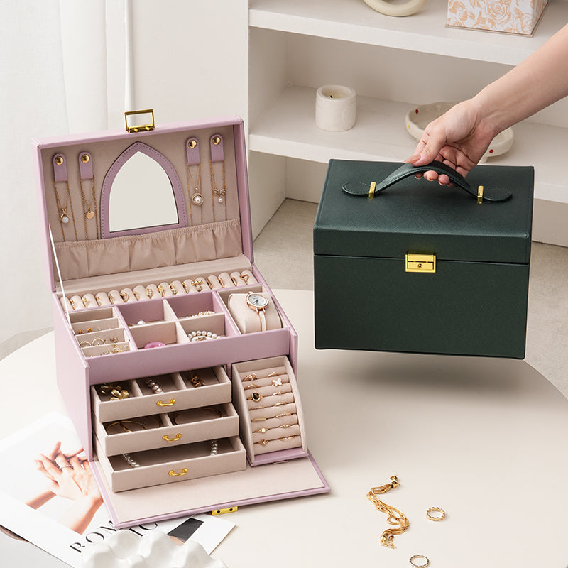 Four Layer Jewelry Storage Box with Mirror