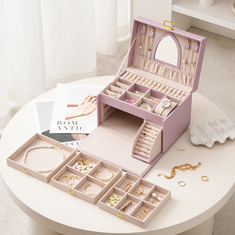 Four Layer Jewelry Storage Box with Mirror