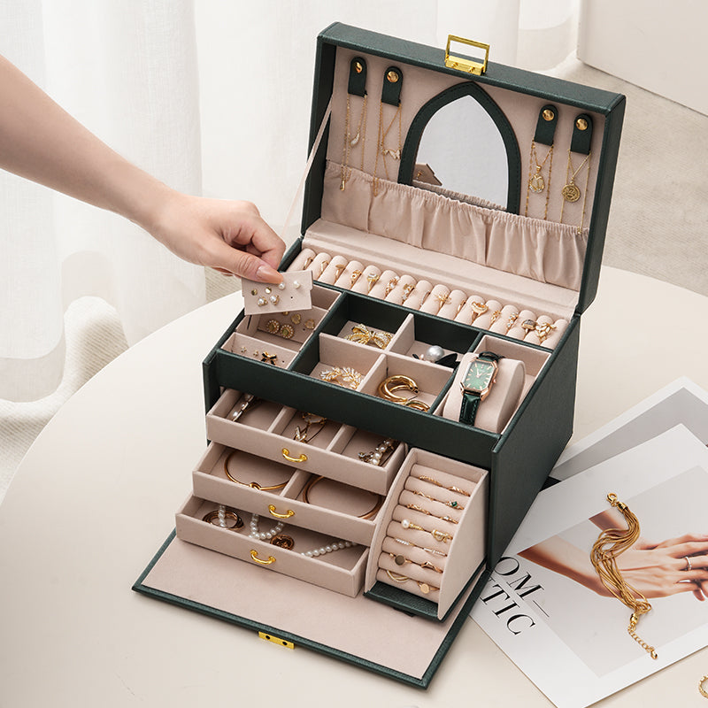 Four Layer Jewelry Storage Box with Mirror