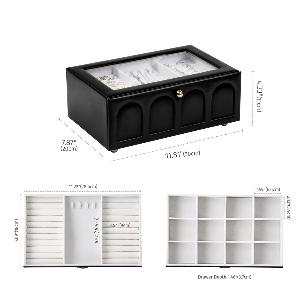 Double Drawer Jewelry Organizer With Glass Lid for Women