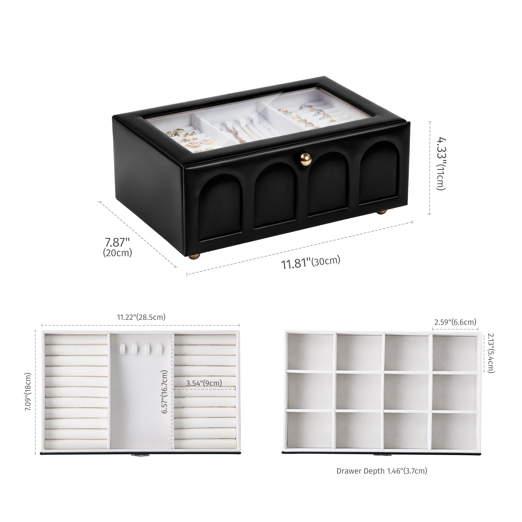 Double Drawer Jewelry Organizer With Glass Lid for Women