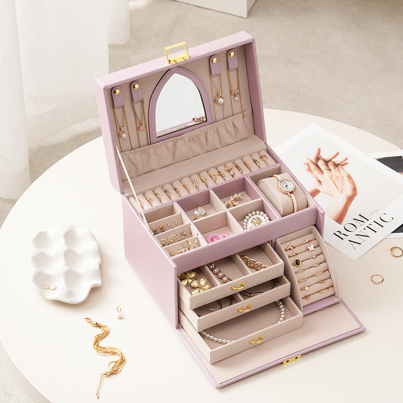 Four Layer Jewelry Storage Box with Mirror