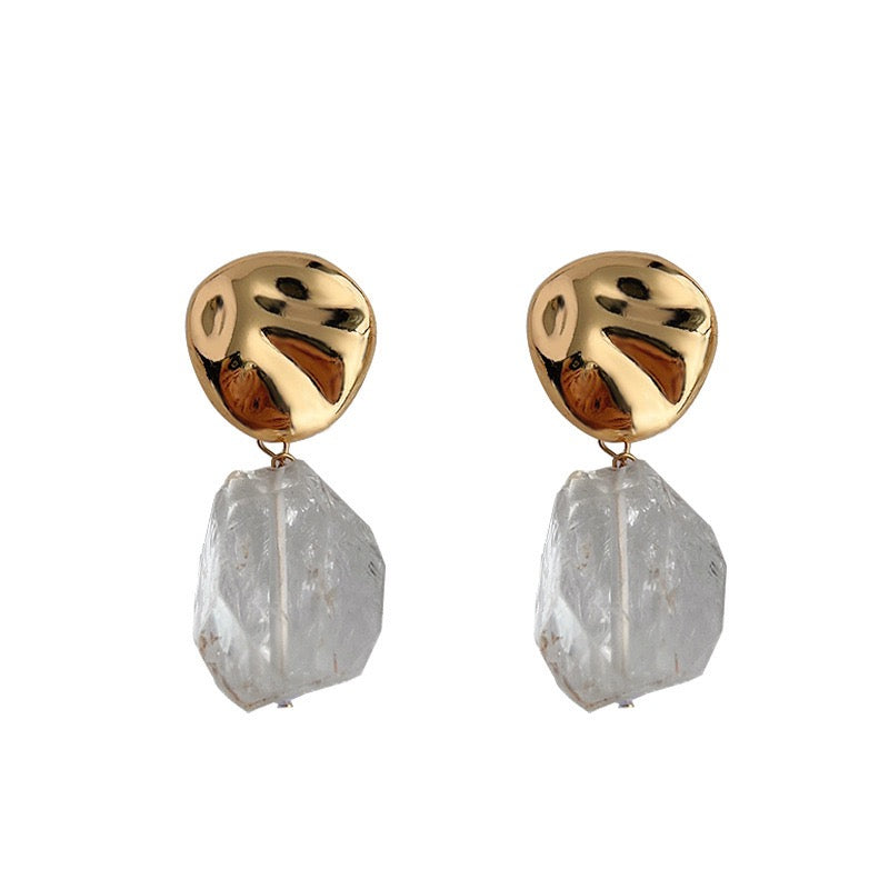 1 Pair Gold Metal Earrings for Women, Lightweight white crystal stone Stud Earrings