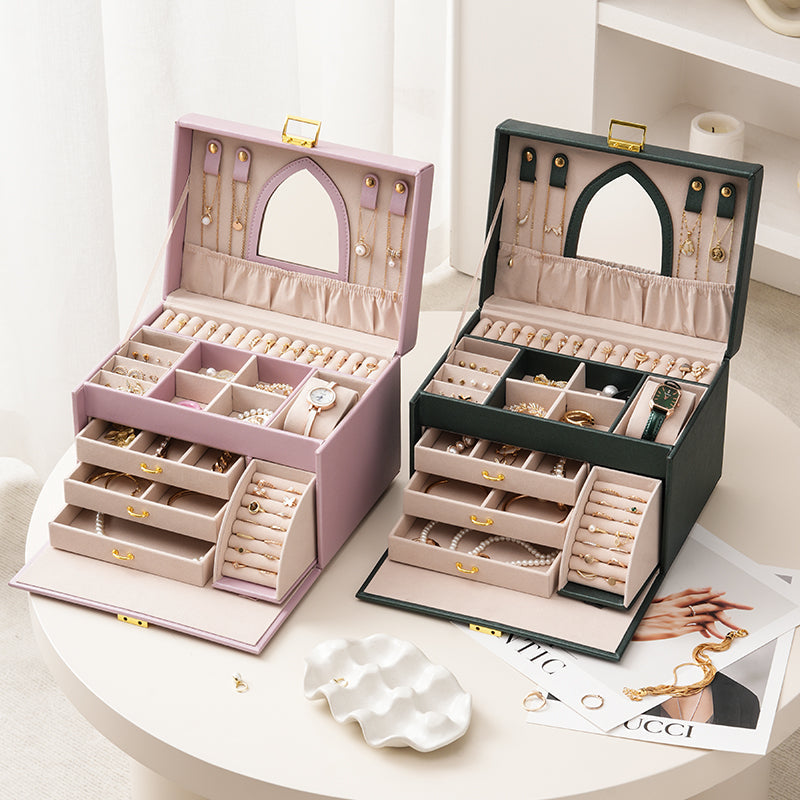 Four Layer Jewelry Storage Box with Mirror