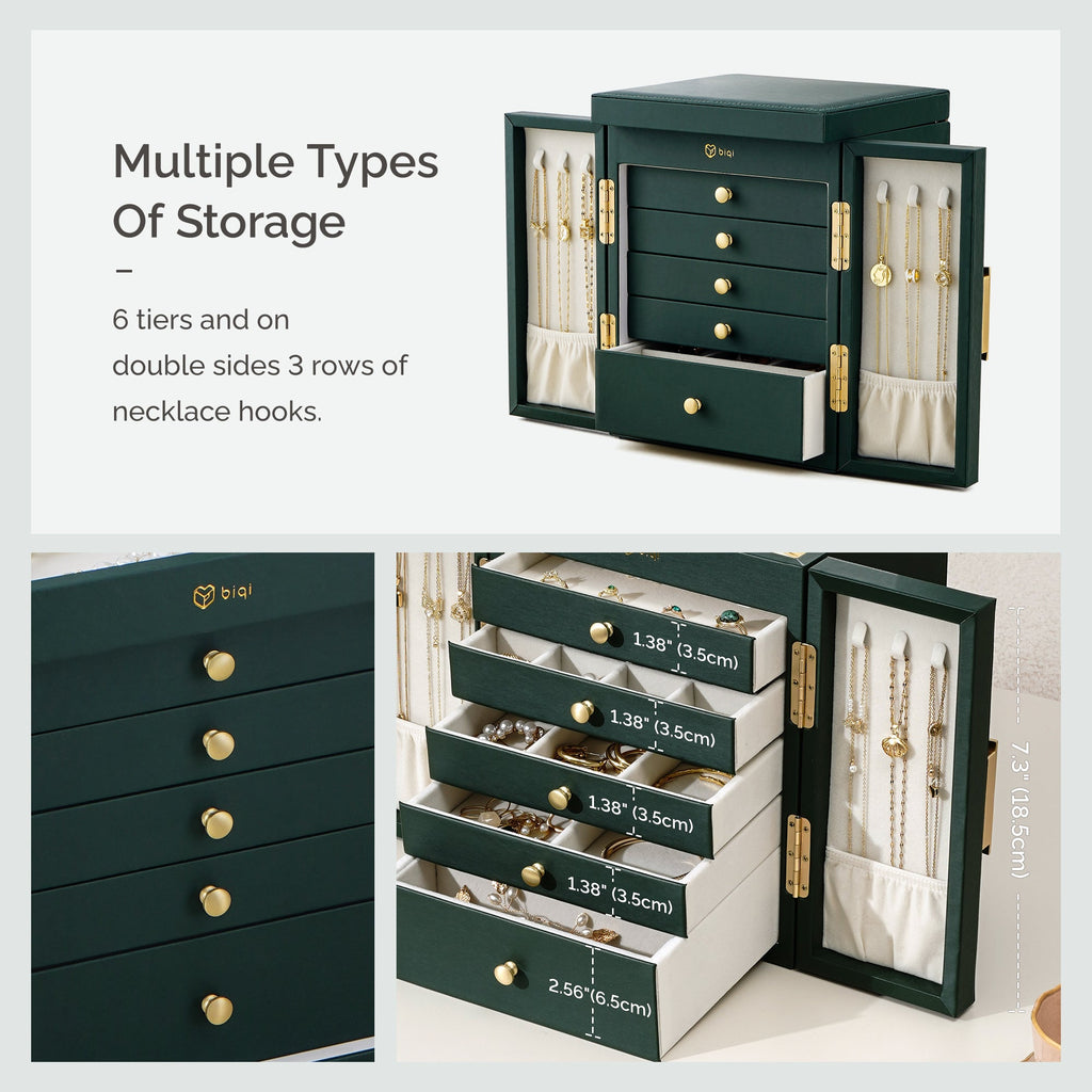 CASEGRACE 6-Tier Jewelry Organizer Box with Mirror