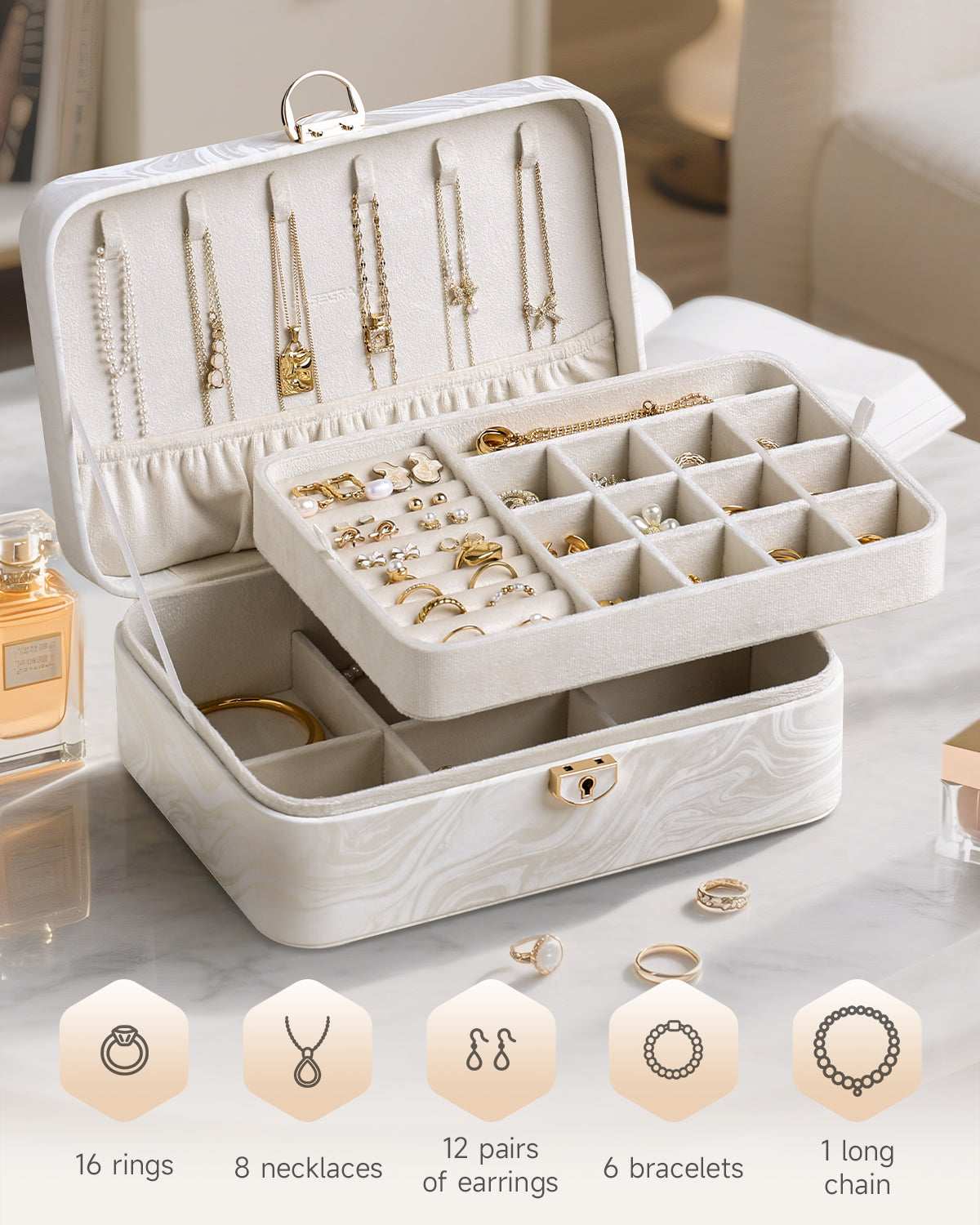 2-Layer Jewelry Box with Removable Tray