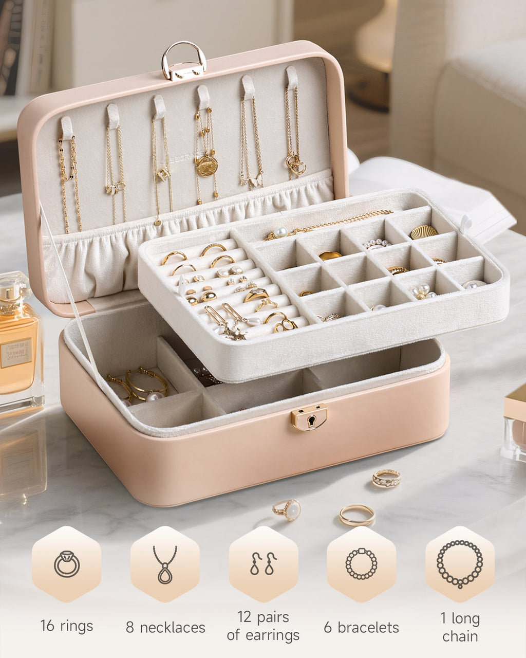 2-Layer Jewelry Box with Removable Tray
