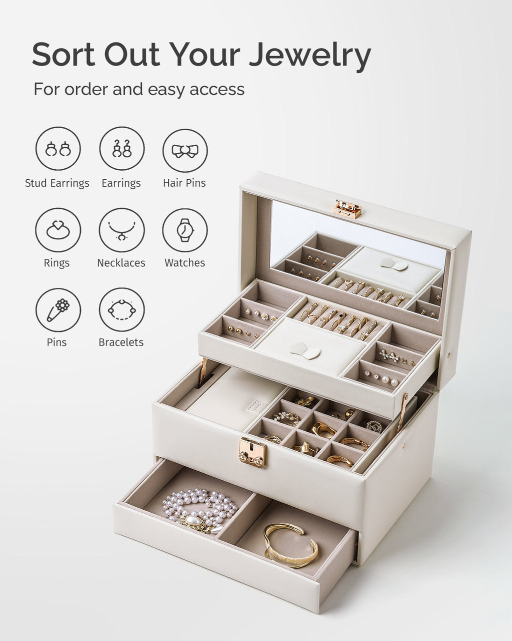 CASEGRACE Jewelry Organizer Box,3 Layers