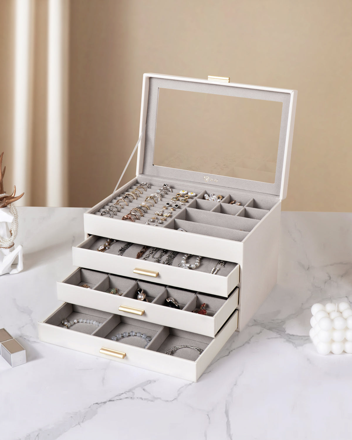 4-Layer Jewelry Organizer with Clear Lid