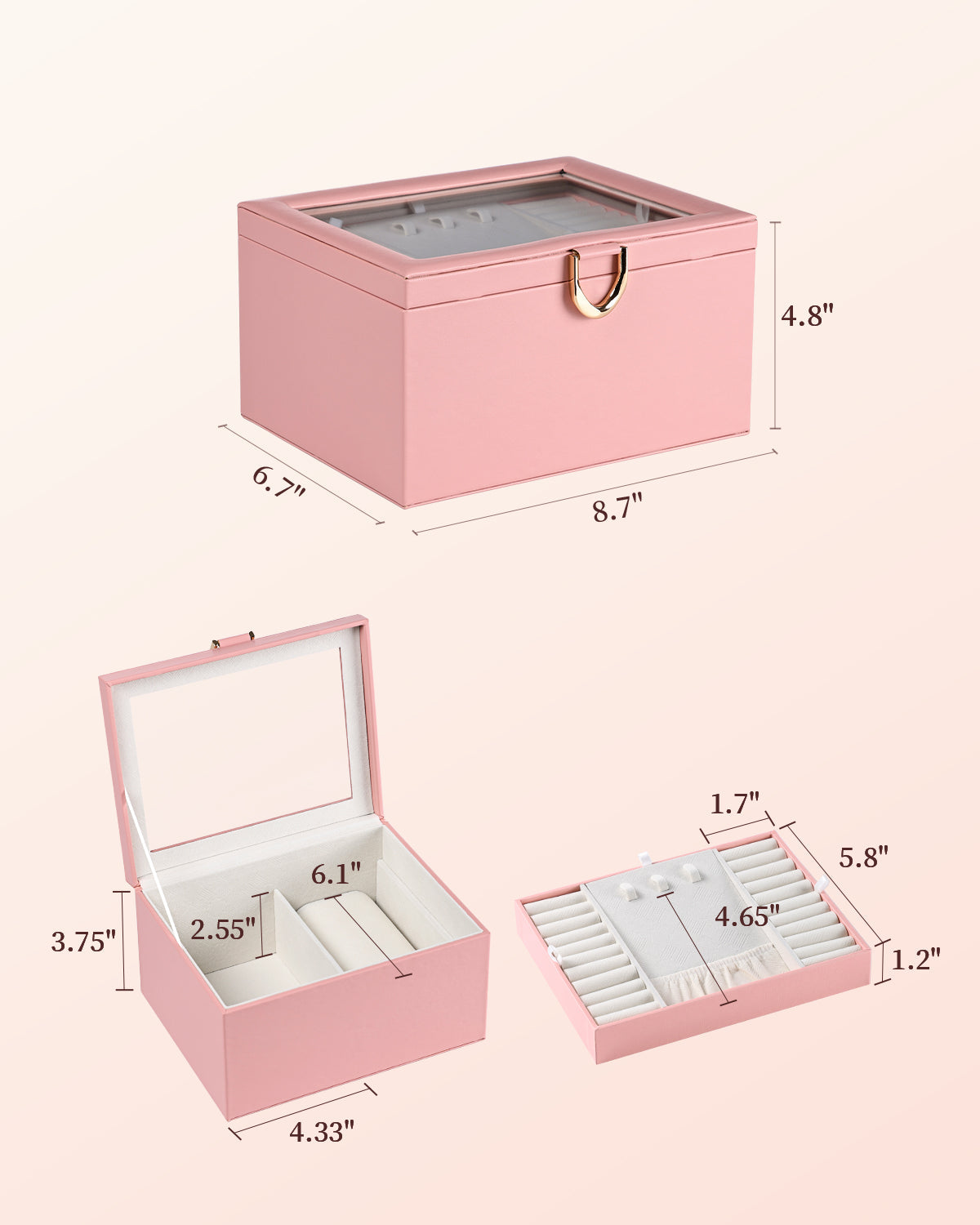 Jewelry Box with Clear Lid,2-Layer