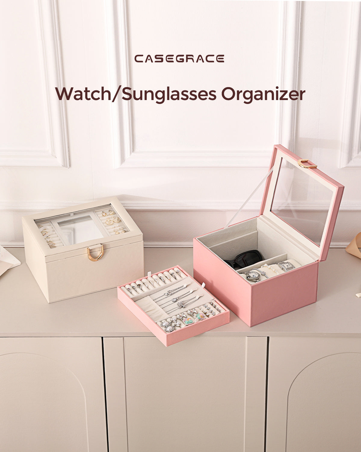 Jewelry Box with Clear Lid,2-Layer