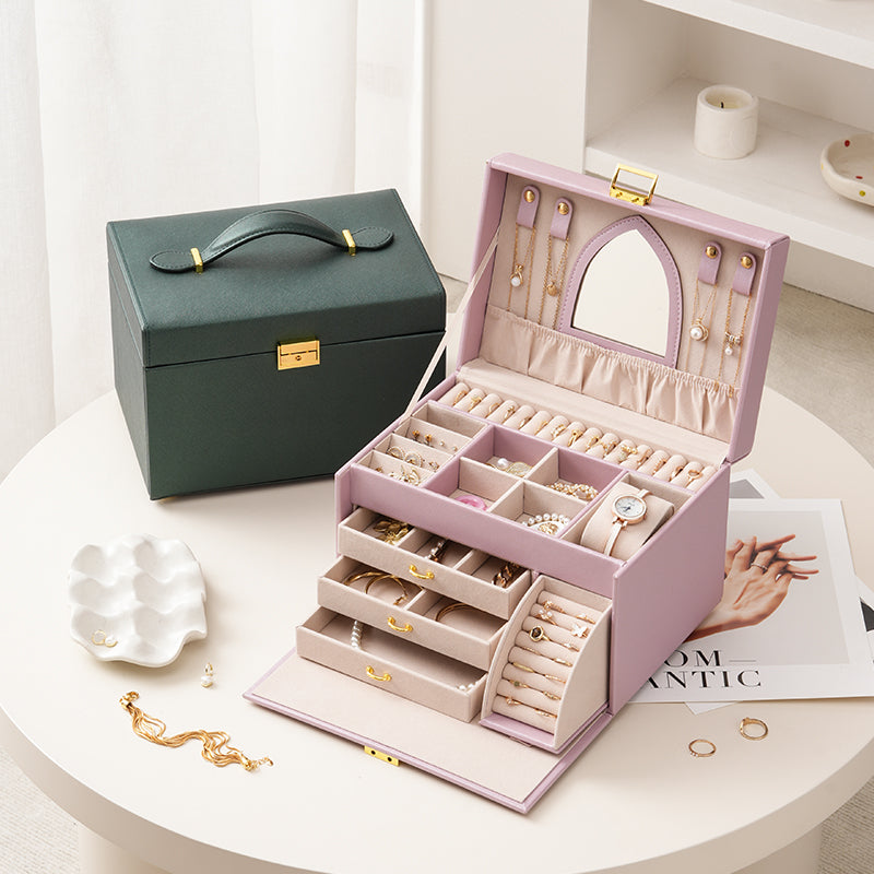 Four Layer Jewelry Storage Box with Mirror