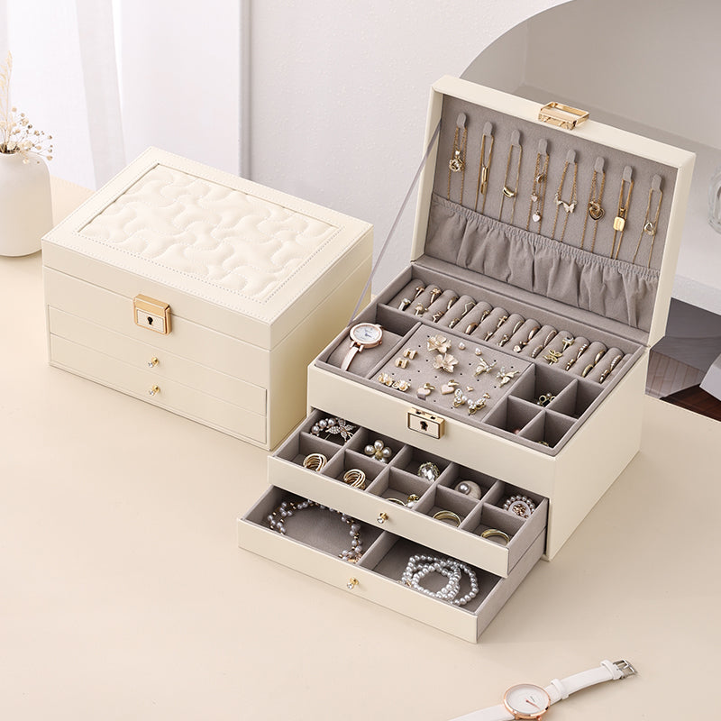 3 Layers PU Leather Jewelry Storage Box with Lock