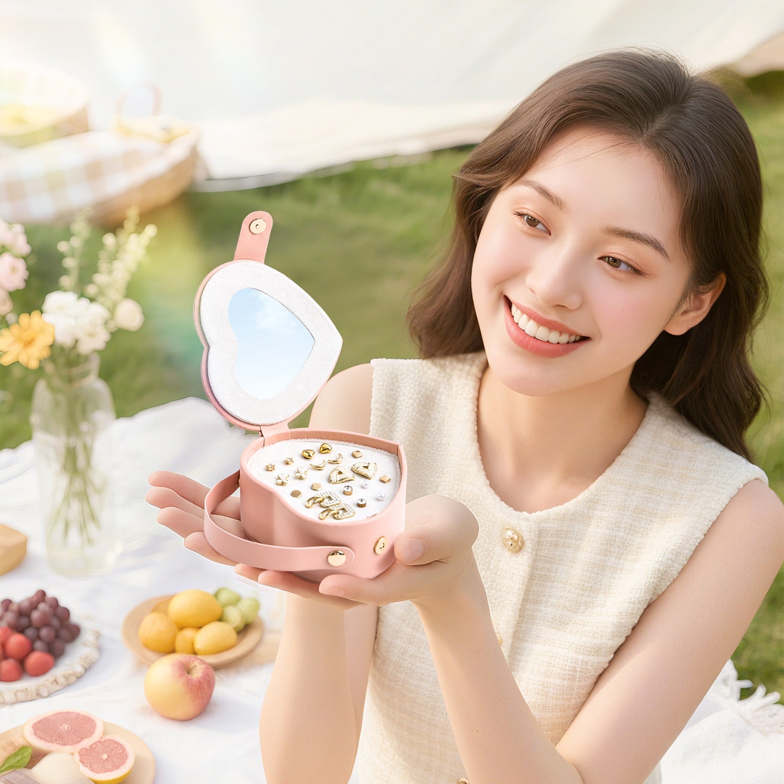 Portable Travel Heart Shaped Jewelry Box