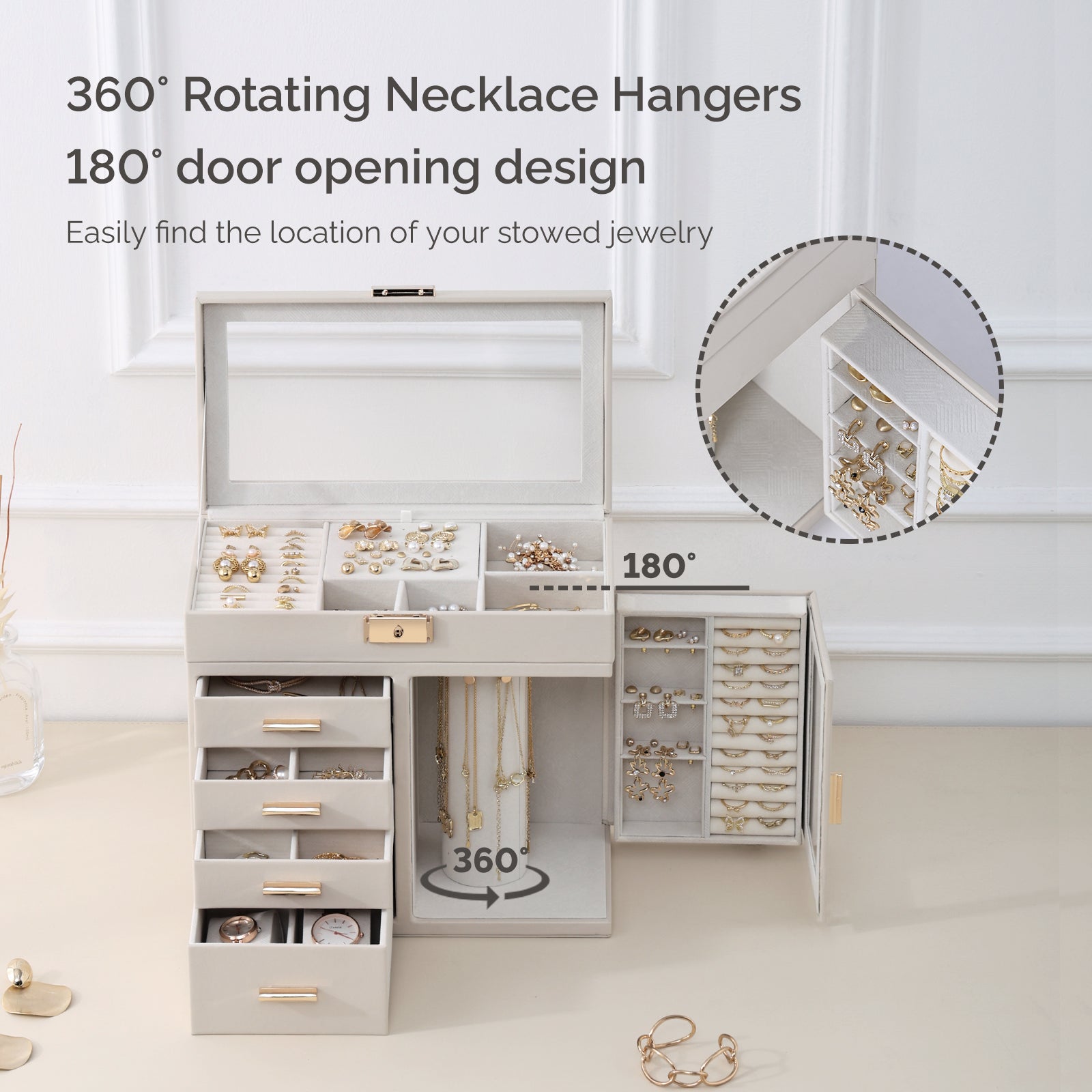 CASEGRACE  5-Layer Jewelry Organizer,360° Rotating