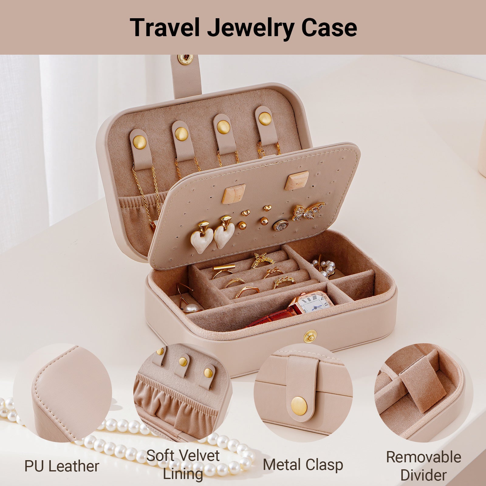 Travel Jewelry Case, PU Leather Jewelry Travel Organizer