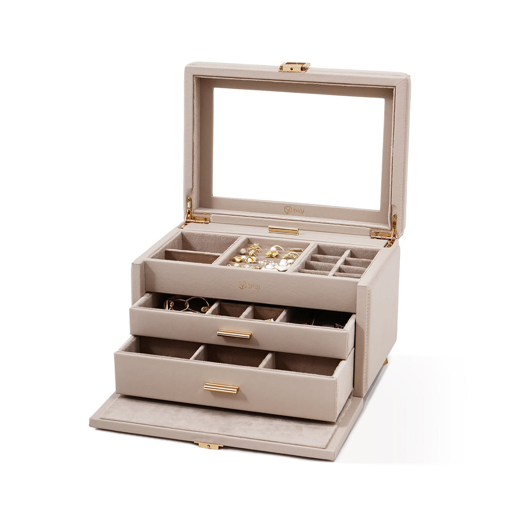 Jewelry Box with Glass Window, 3-Tier