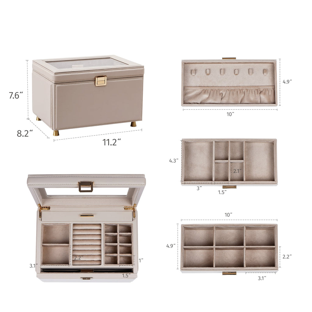 Jewelry Box with Glass Window, 3-Tier