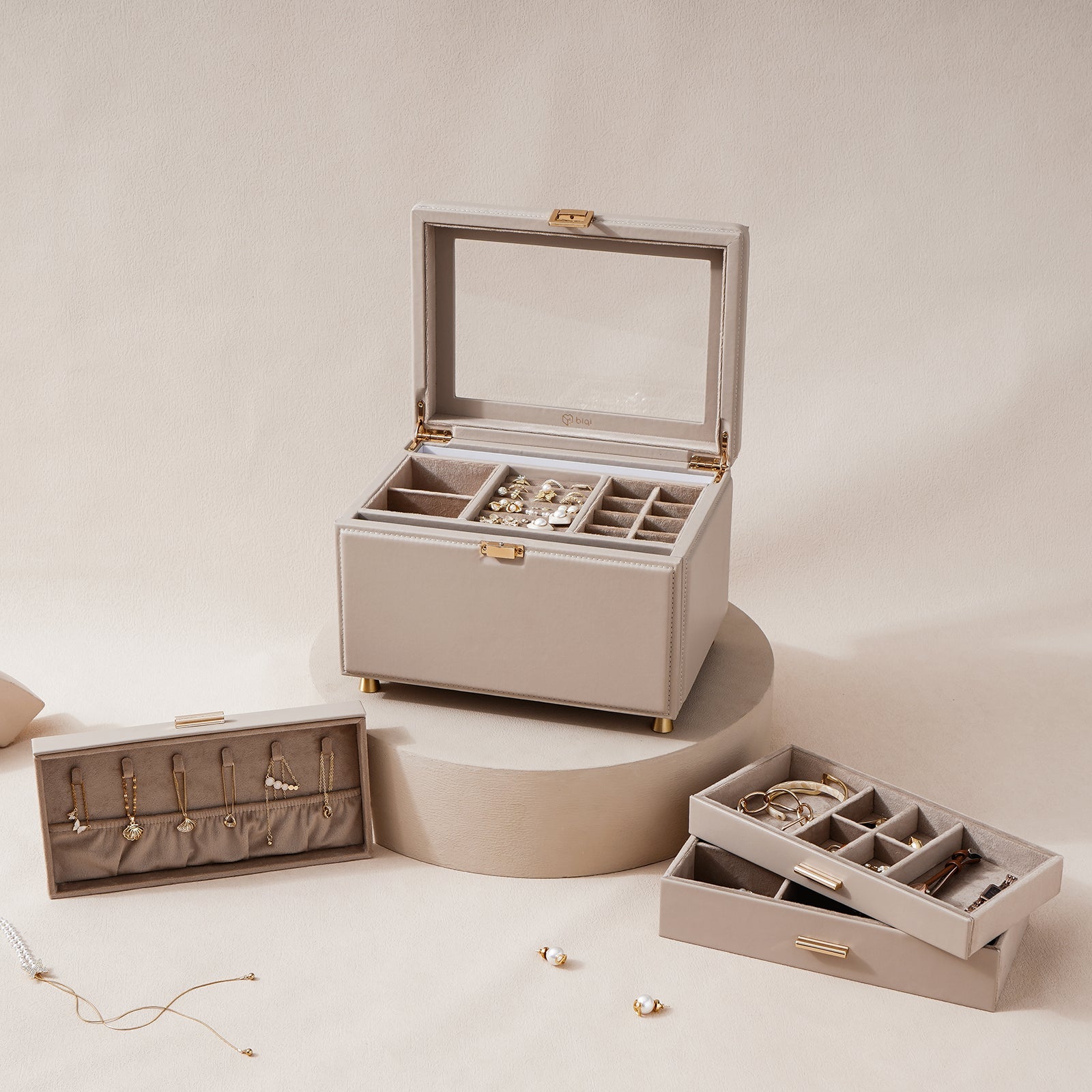 Jewelry Box with Glass Window, 3-Tier