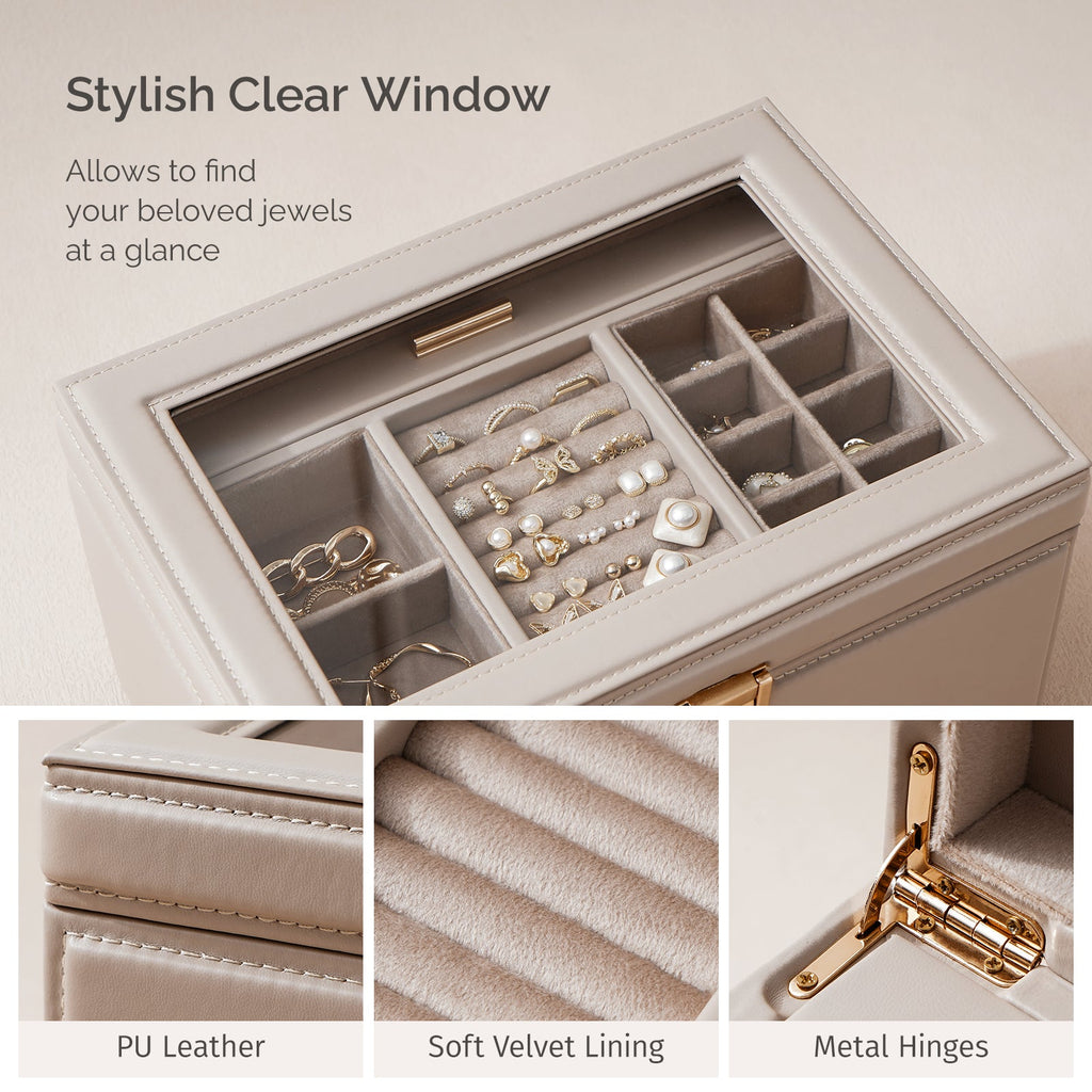 Jewelry Box with Glass Window, 3-Tier