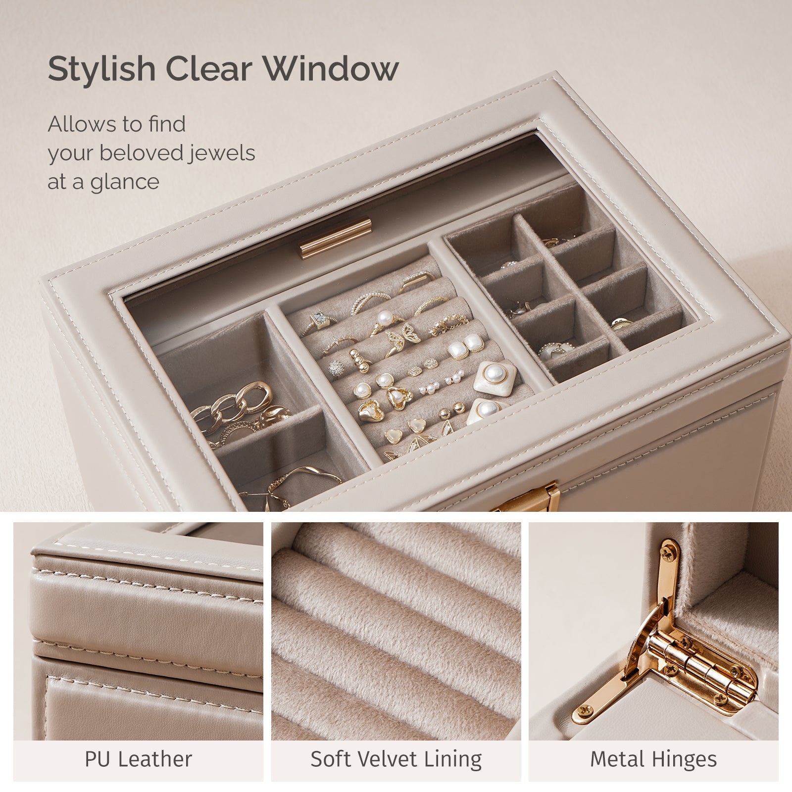 Jewelry Box with Glass Window, 3-Tier