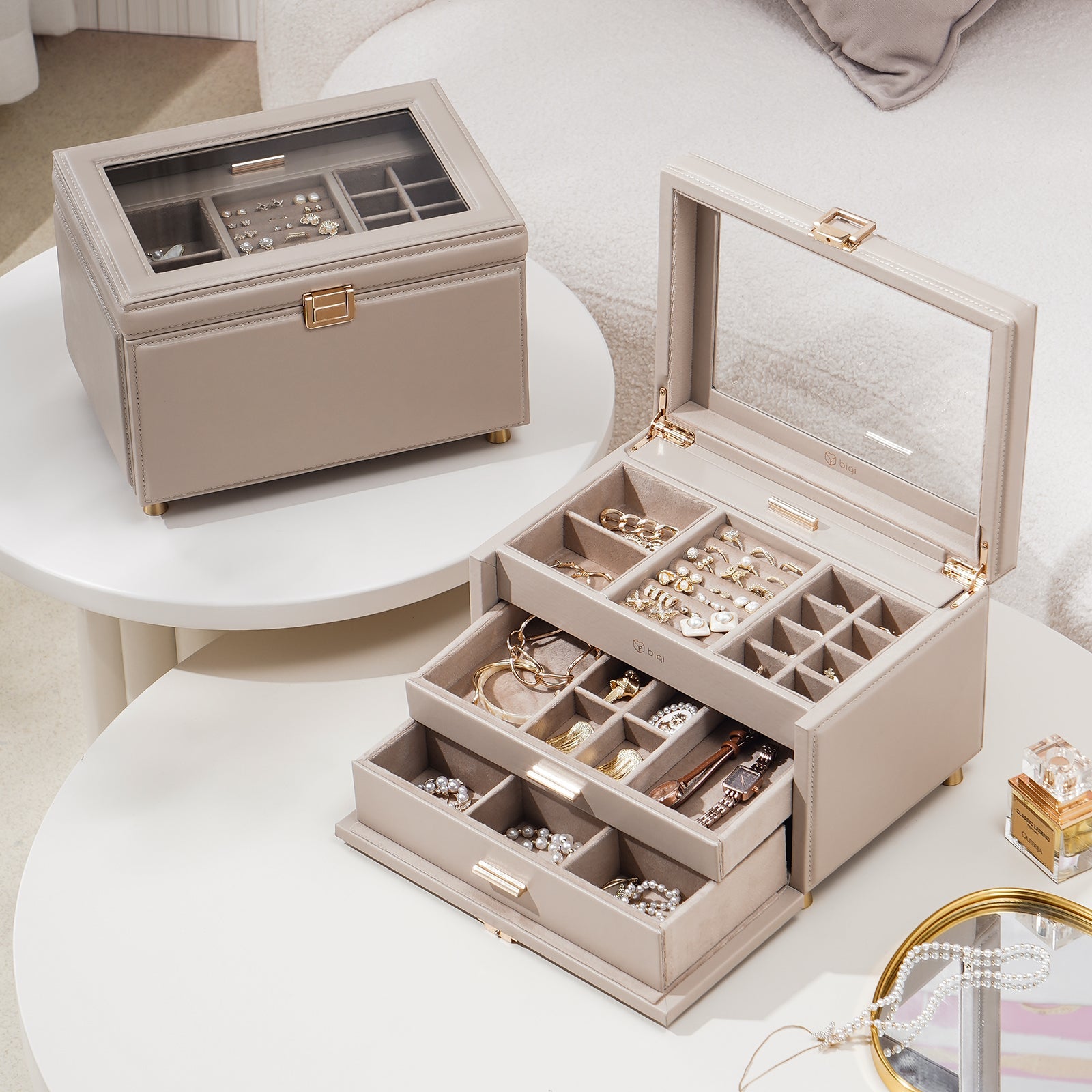 Jewelry Box with Glass Window, 3-Tier