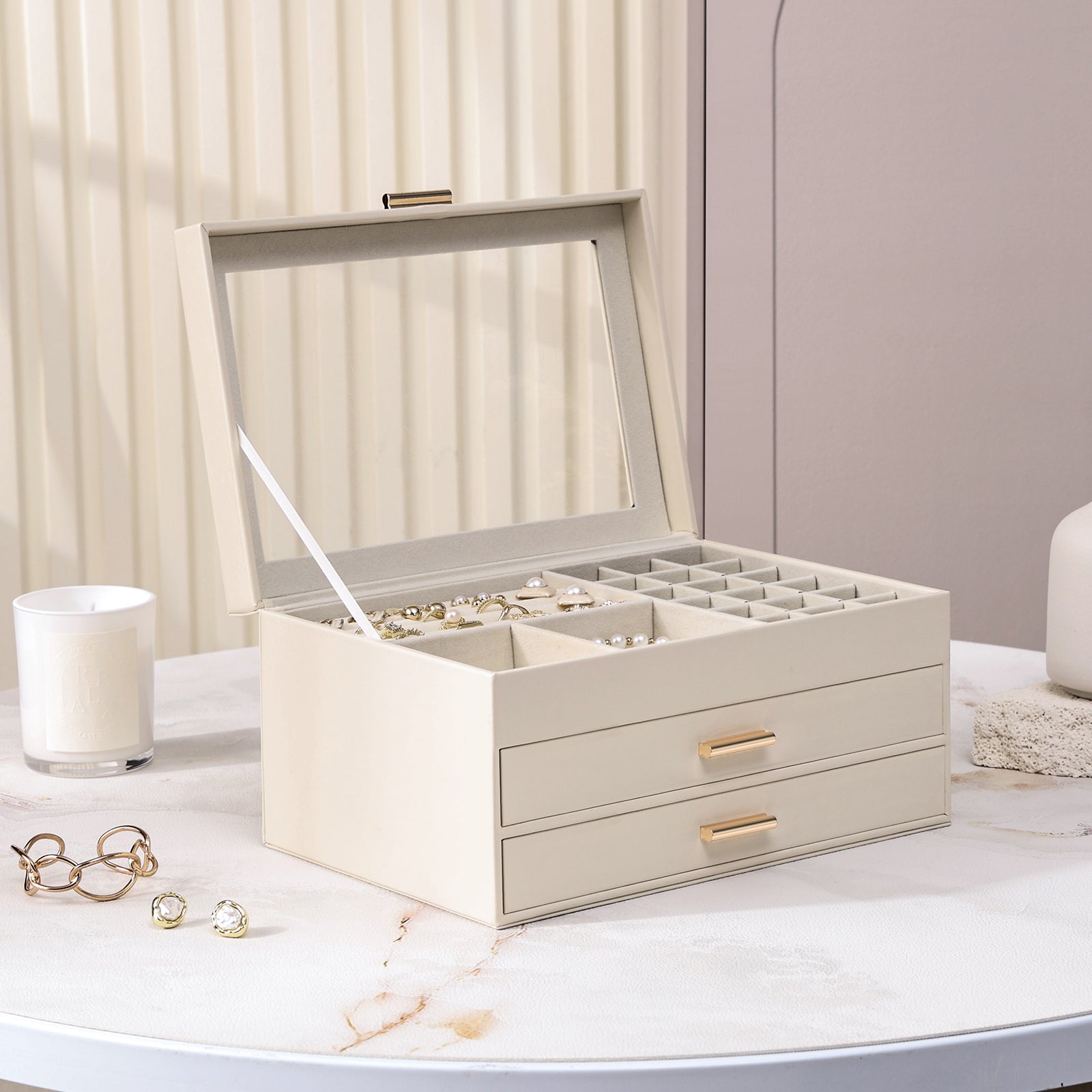 3-Layer Faux Leather Jewelry Box