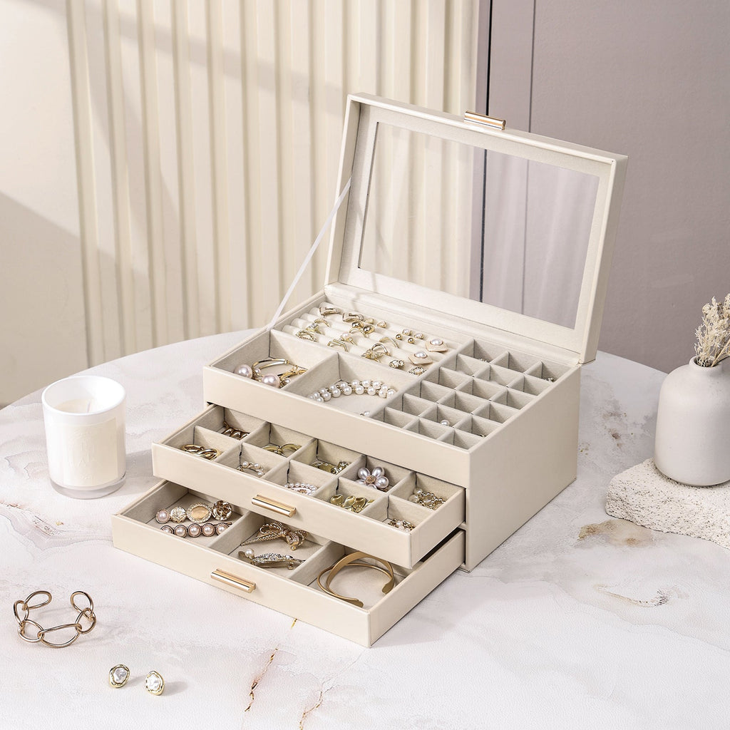 3-Layer Faux Leather Jewelry Box