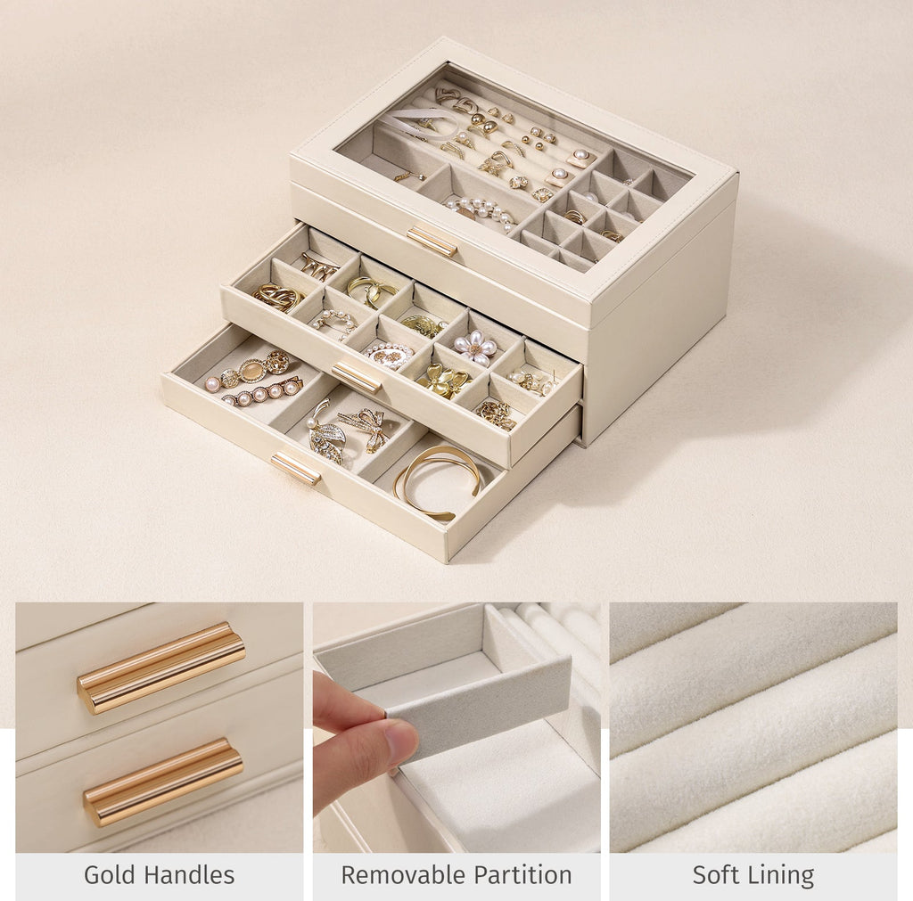 3-Layer Faux Leather Jewelry Box