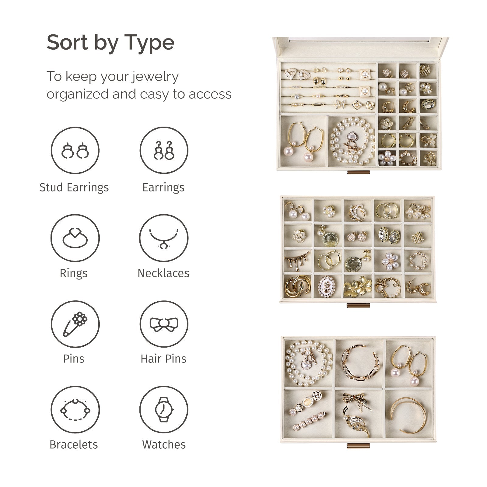 3-Layer Faux Leather Jewelry Box