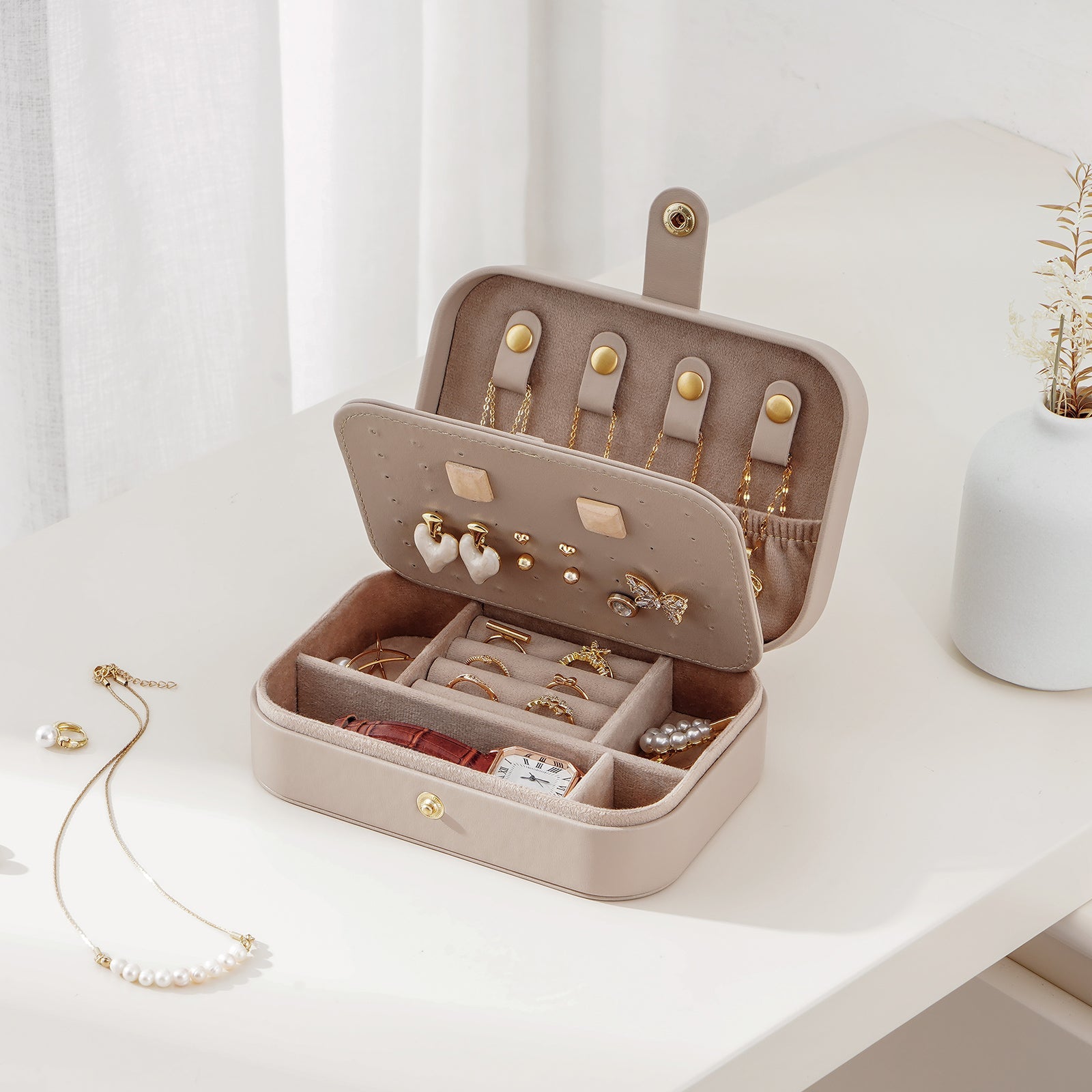 Travel Jewelry Case, PU Leather Jewelry Travel Organizer