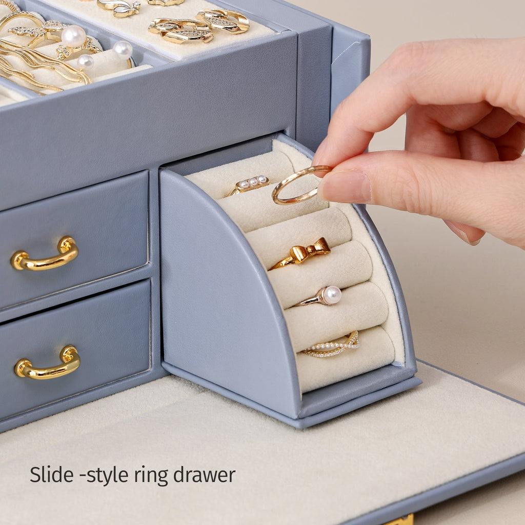 Casegrace Jewelry Organizer with Mirror 2 Drawers & Lock
