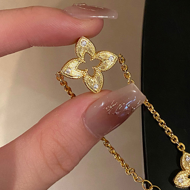 Lucky Bracelet for Women 18K Gold-Plated 4-Leaf Clover Jewelry Trendy Adjustable Bracelet Jewelry Gift for Girls