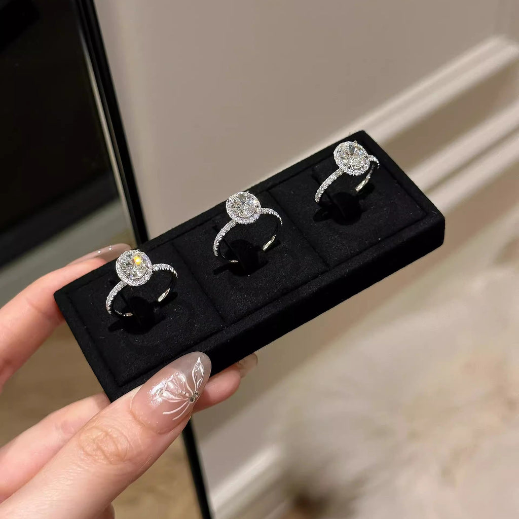 925 Sterling Silver Oval Cut Moissanite Ring Adjustable 14K White Gold-Plated Ring