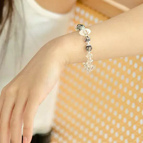 8mm Healing Obsidian White Crystal Bracelet ,Natural White Shell Star Moon Bead Stone Handmade Stretch Wrist Jewelry Gift for Women