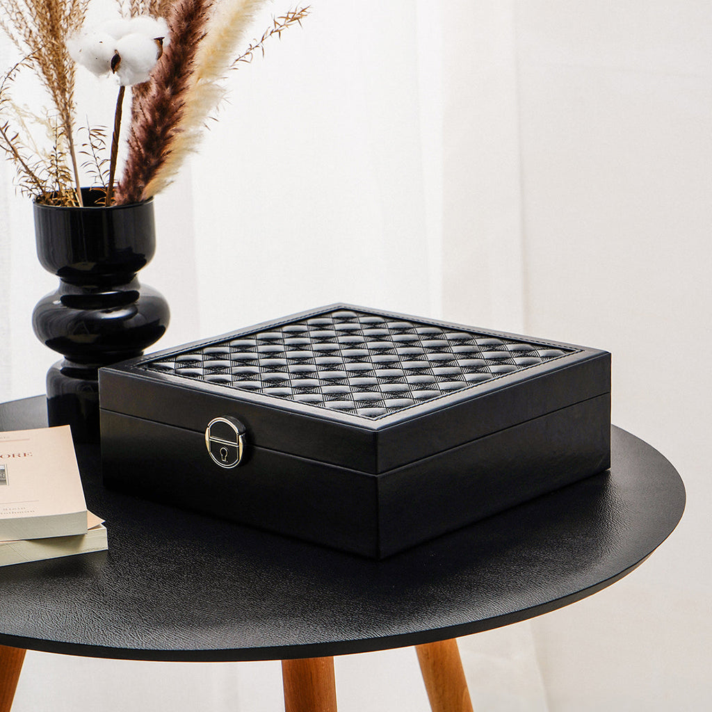 Casegrace 3-in-1 Large Jewelry Storage Box, Detachable Tray, Built-in Mirror, with Key