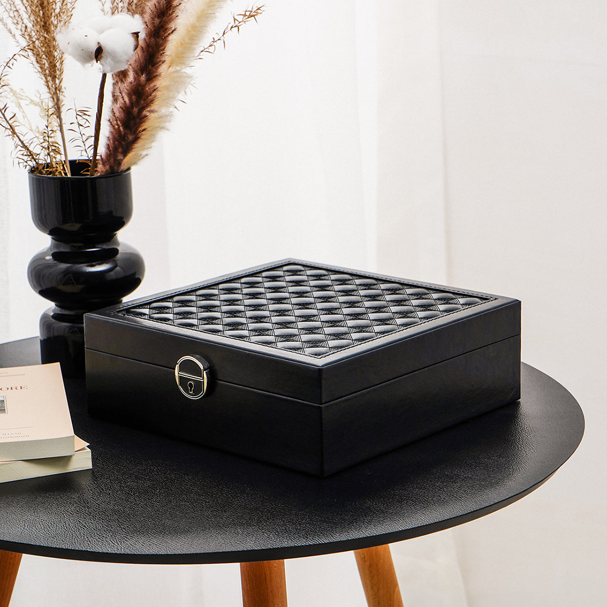 Casegrace 3-in-1 Large Jewelry Storage Box, Detachable Tray, Built-in Mirror, with Key