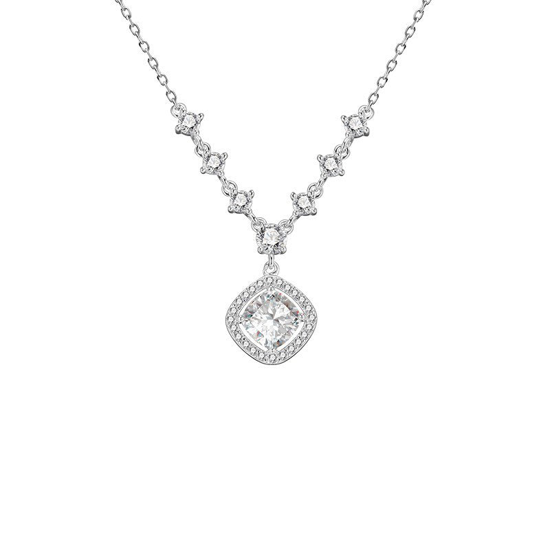 Dainty Sugar Cube Pendant Necklace for Women,Adjustable Chain Stylish Crystal Pendant