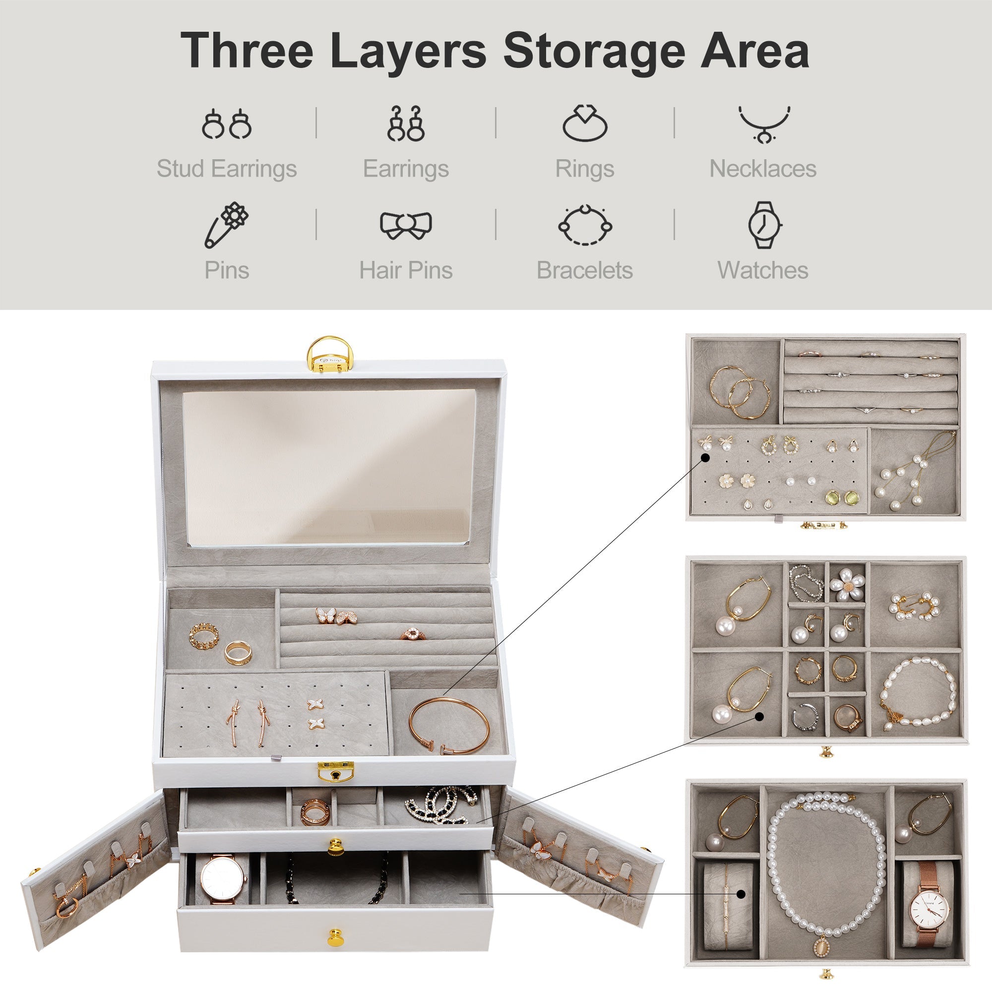 Clear Lid Jewelry Box 3 Layers Jewelry Organizer