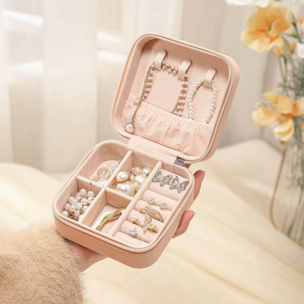 Travel Faux Leather Jewelry Box with Zip