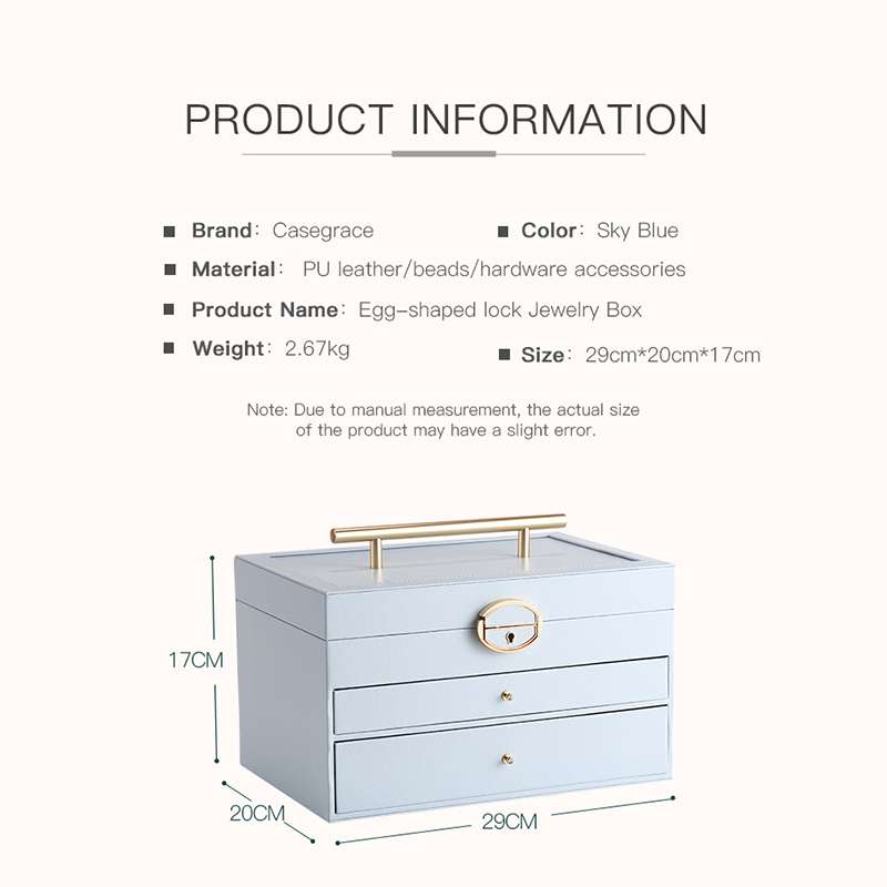 Large Jewellery Box With Lock Decor 3 Drawers