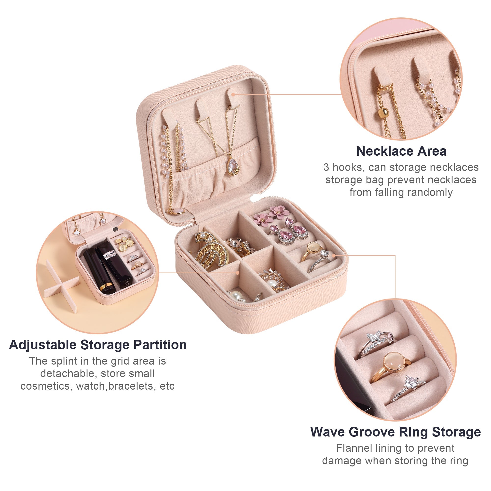 Travel Faux Leather Jewelry Box with Zip