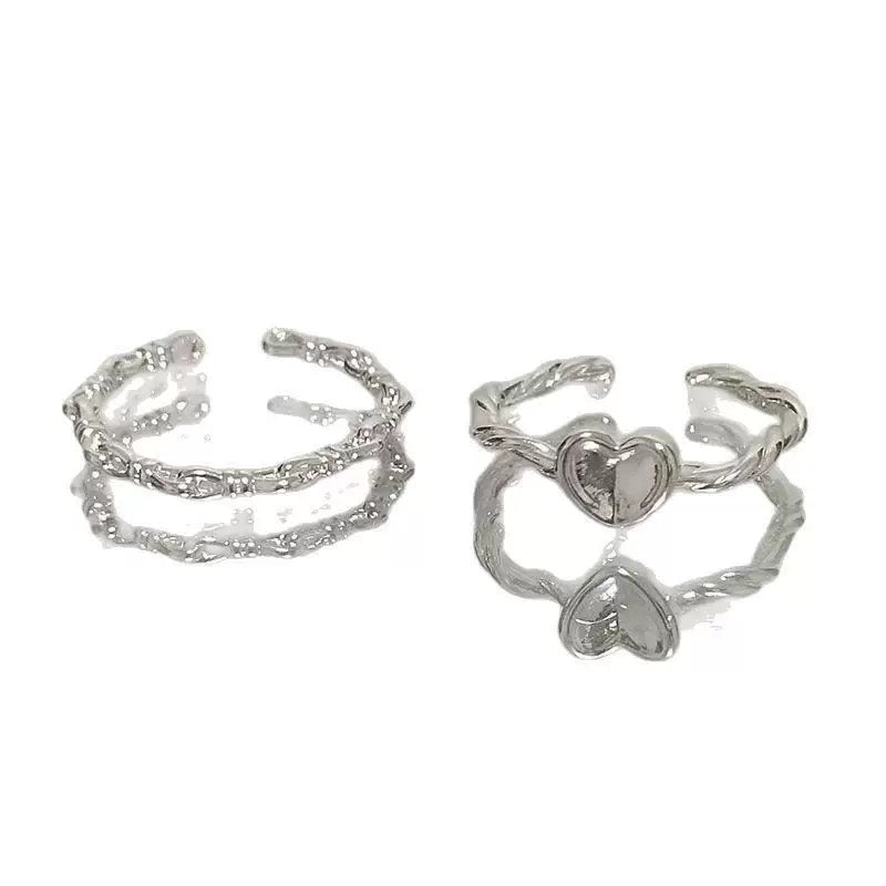 Minimalist Ring Set Twisted Pattern Weaving Ring,Heart Ring